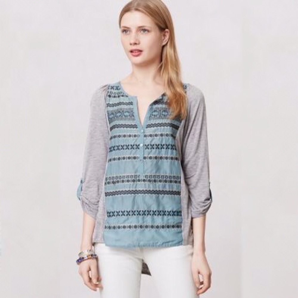 Anthropologie Tiny Goldsmith Embroidered Henley S